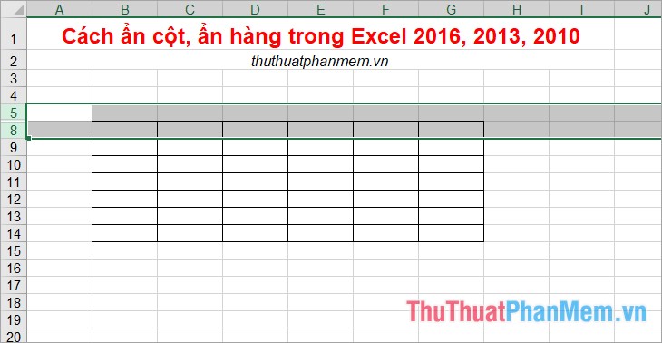 cach an cot an hang trong excel 2016 2013 2010