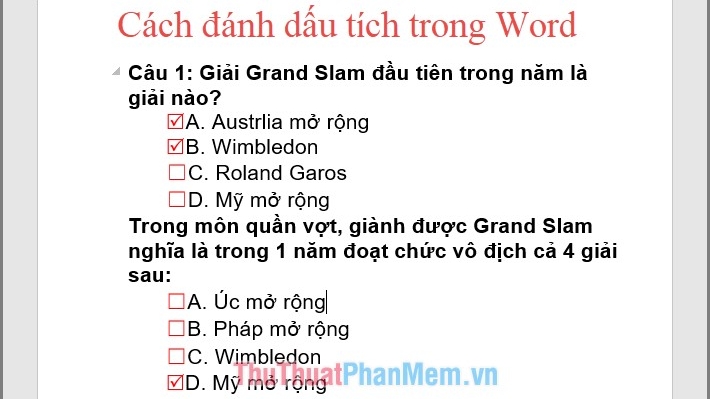 Cách đánh dấu tích trong Word