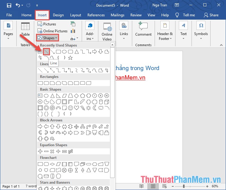 Cách vẽ đường thẳng, kẻ đường thẳng trong Word 2019, 2016, 2013 ...