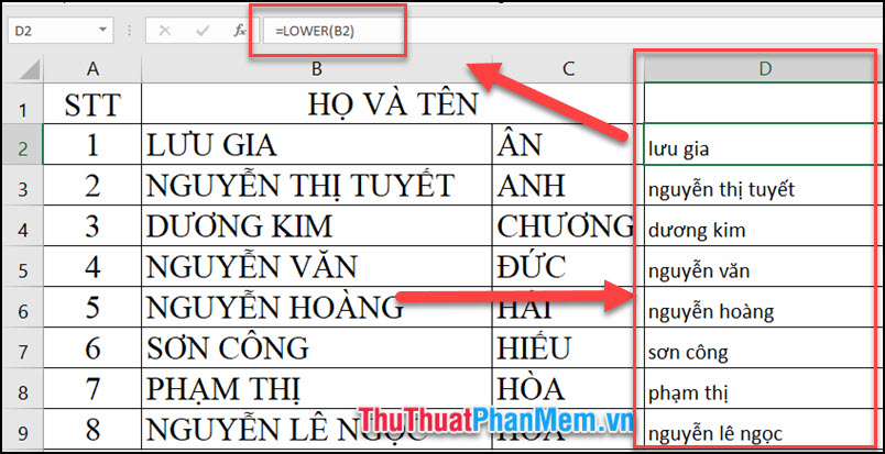 cach chuyen chu hoa thanh chu thuong trong excel don gian nhanh chong