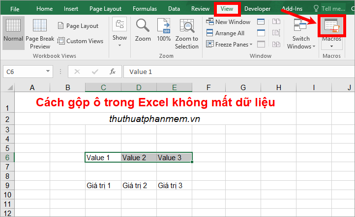 cach gop o trong excel khong mat du lieu