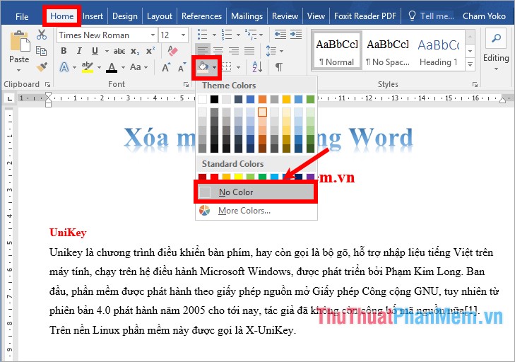 Cách xóa màu nền trong Word