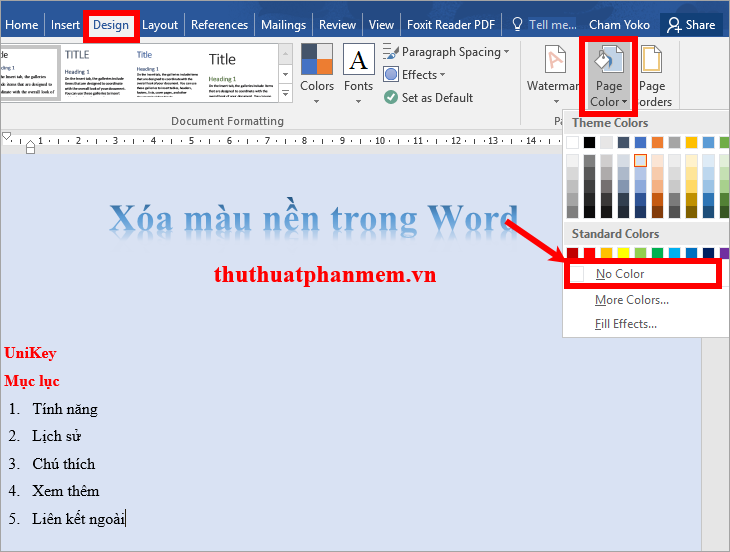 Cách xóa màu nền trong Word