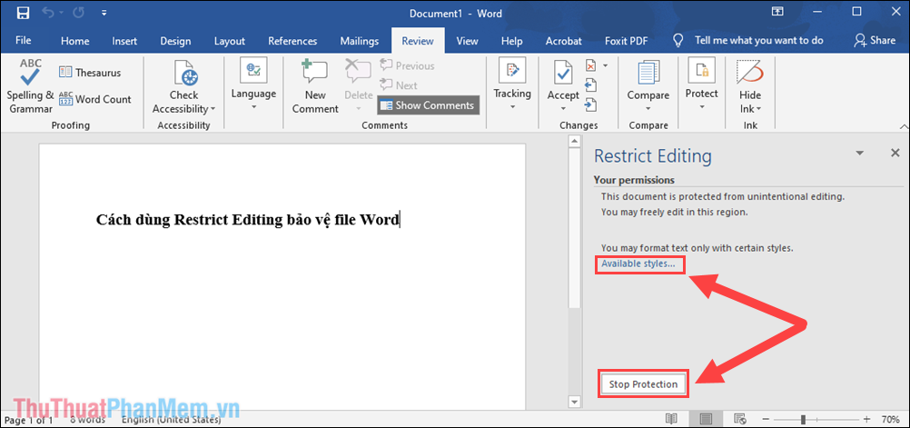 cach dung restrict editing bao ve file word