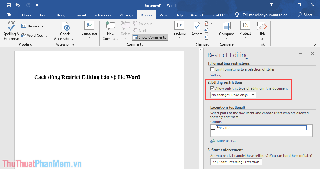 cach dung restrict editing bao ve file word