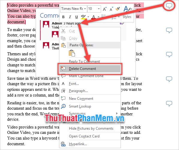 cach xoa comment trong word